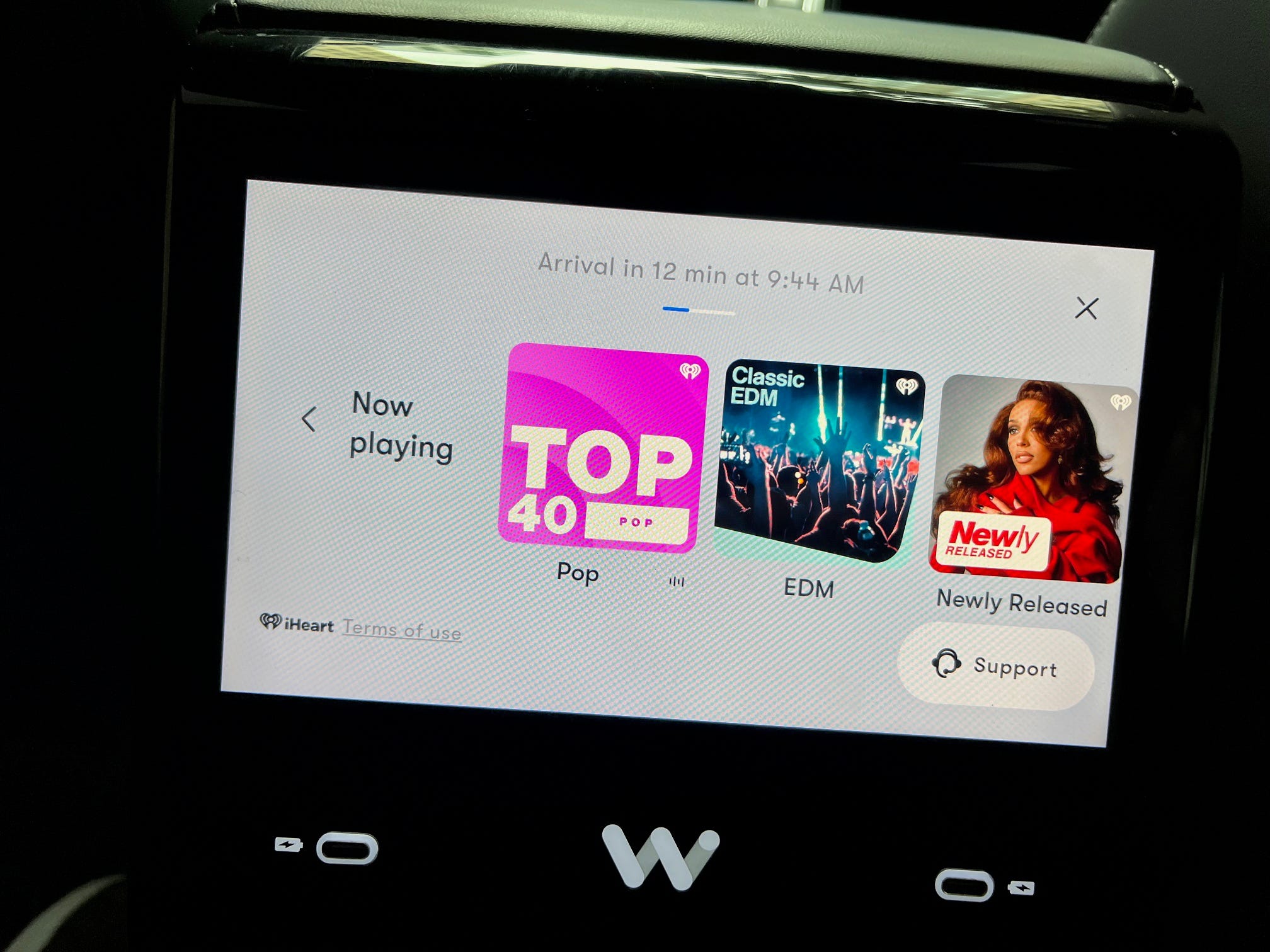 The music menu in a Waymo vehicle