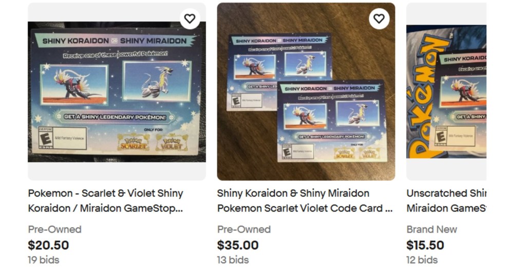 eBay Shiny Koraidon and Shiny Miraidon Codes