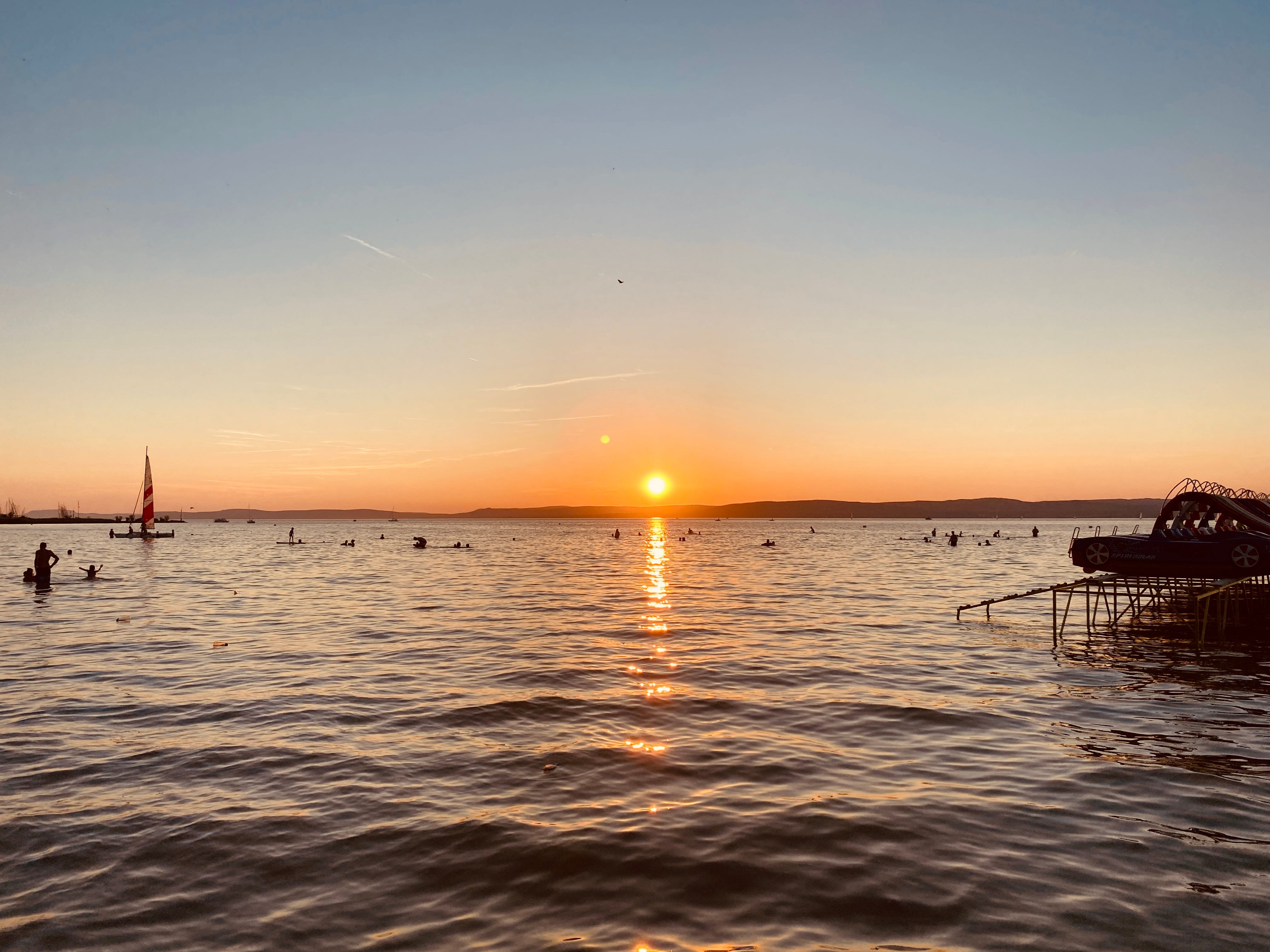 Sunset over Lake Balaton near Tihany, Hungary.