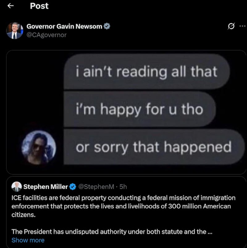 Screenshot of Gavin Newsom using the 