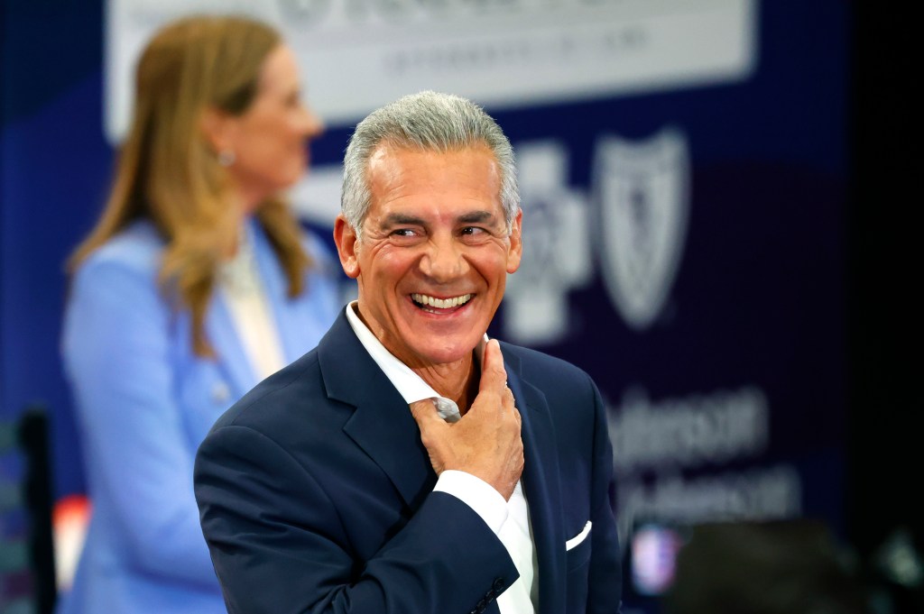 Republican Jack Ciattarelli responds to questions during the first general election gubernatorial debate with Democratic opponent Mikie Sherrill.