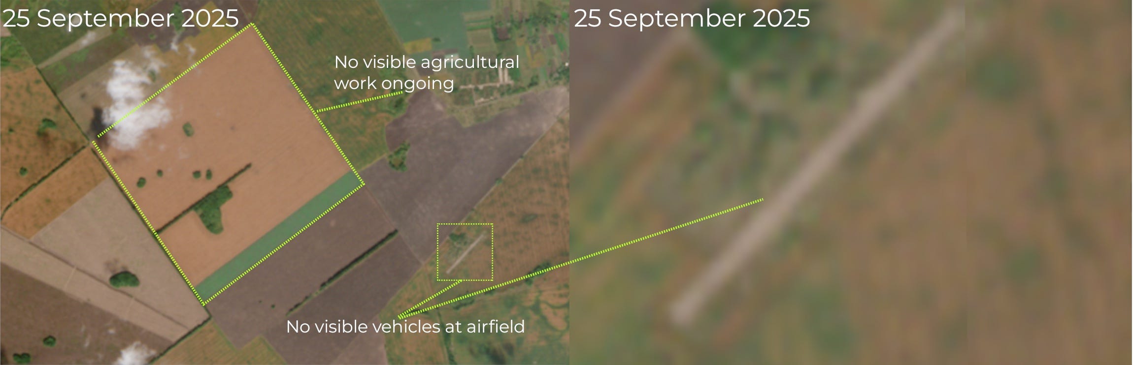 A satellite image of an airfield in northern Ukraine in September.