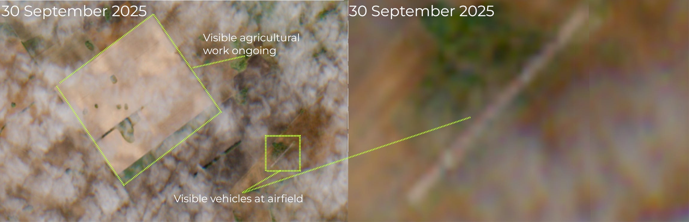 A satellite image of an airfield in northern Ukraine in September.