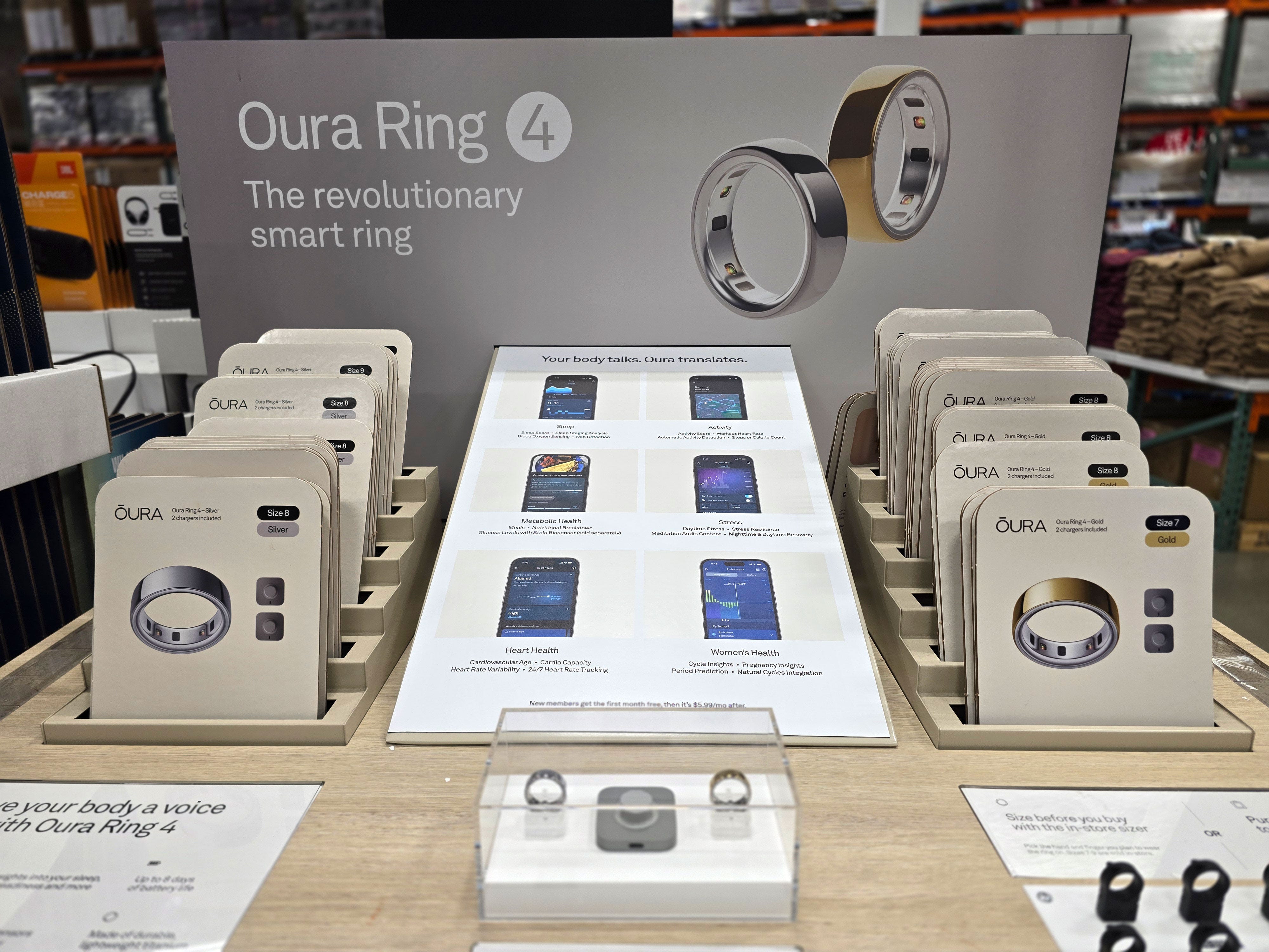 A display for the Oura Ring 4 at Costco.