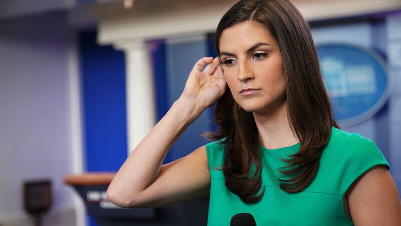 CNN White House correspondent Kaitlan Collins is seen in the Brady Briefing Room of the White House before the start of the daily briefing on August 15, 2018 in Washington, DC.