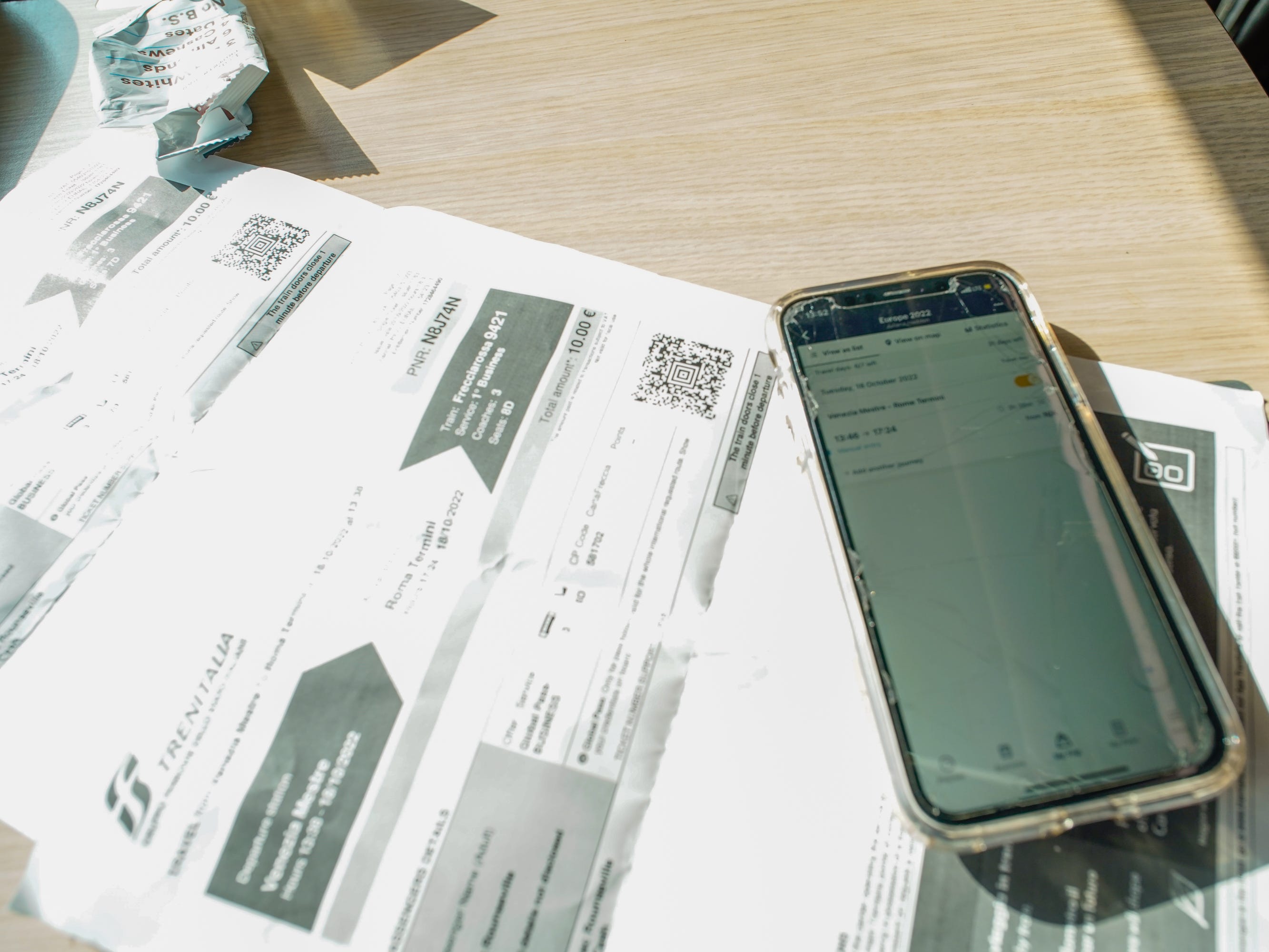 The author's Eurail pass on a European train.