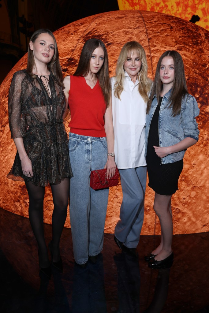 Nicole Kidman, her daughter Sunday Rose Kidman Urban, and Faith Margaret Kidman-Urban at the Chanel Womenswear Spring/Summer 2026 show.