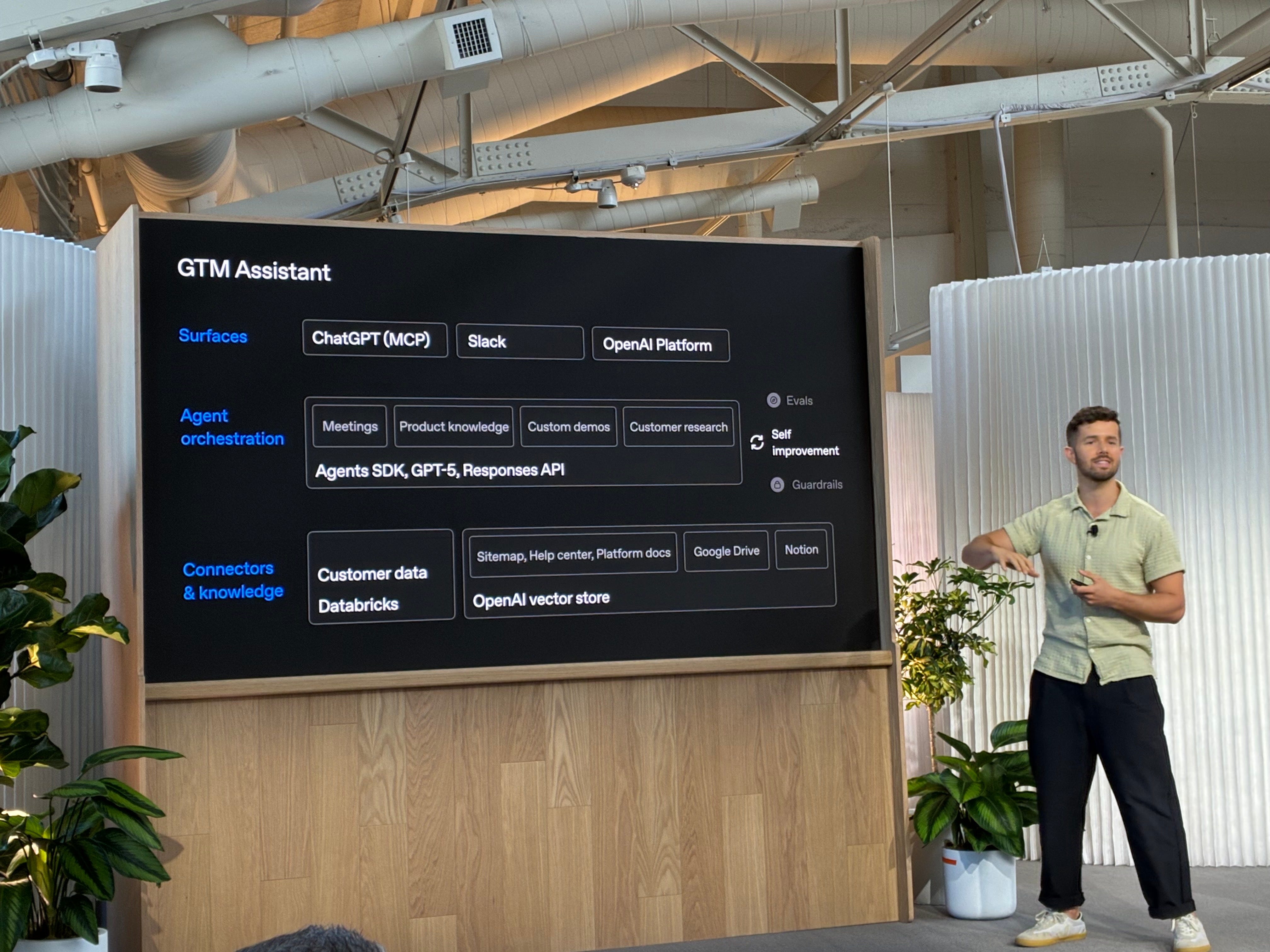 Scotty Huhn from OpenAI shows off the startup's GTM Assistant software tool at DevDay