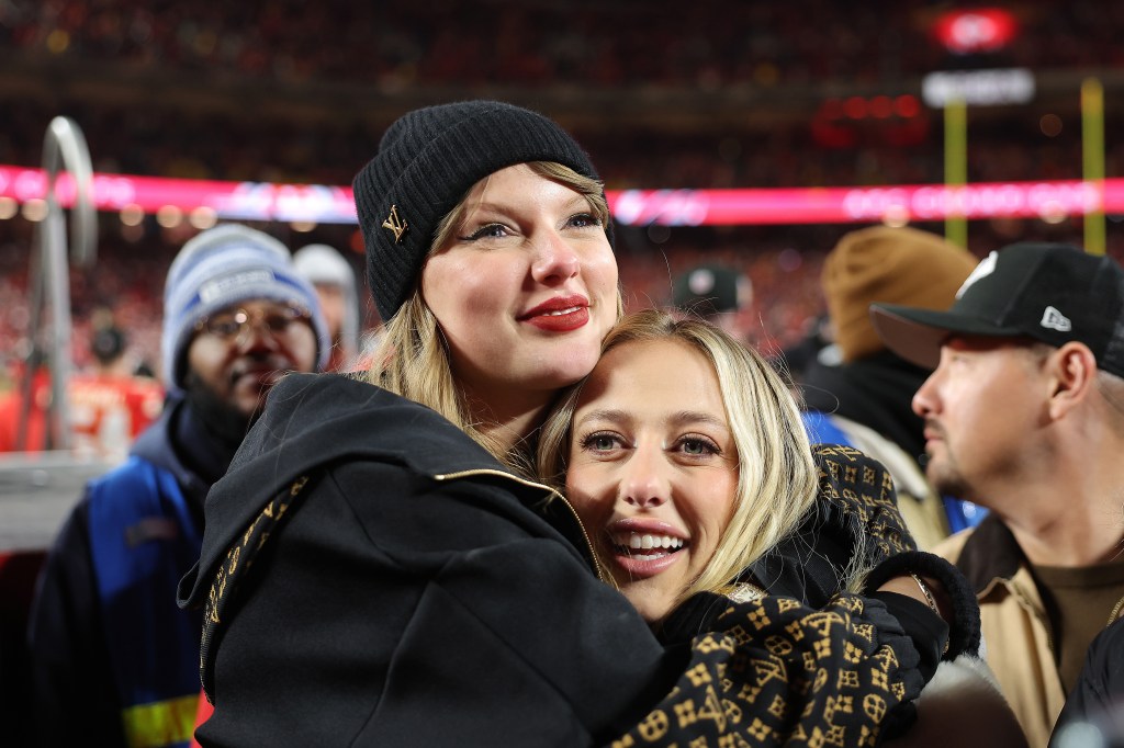 Taylor Swift hugs Brittany Mahomes at the AFC Championship Game.