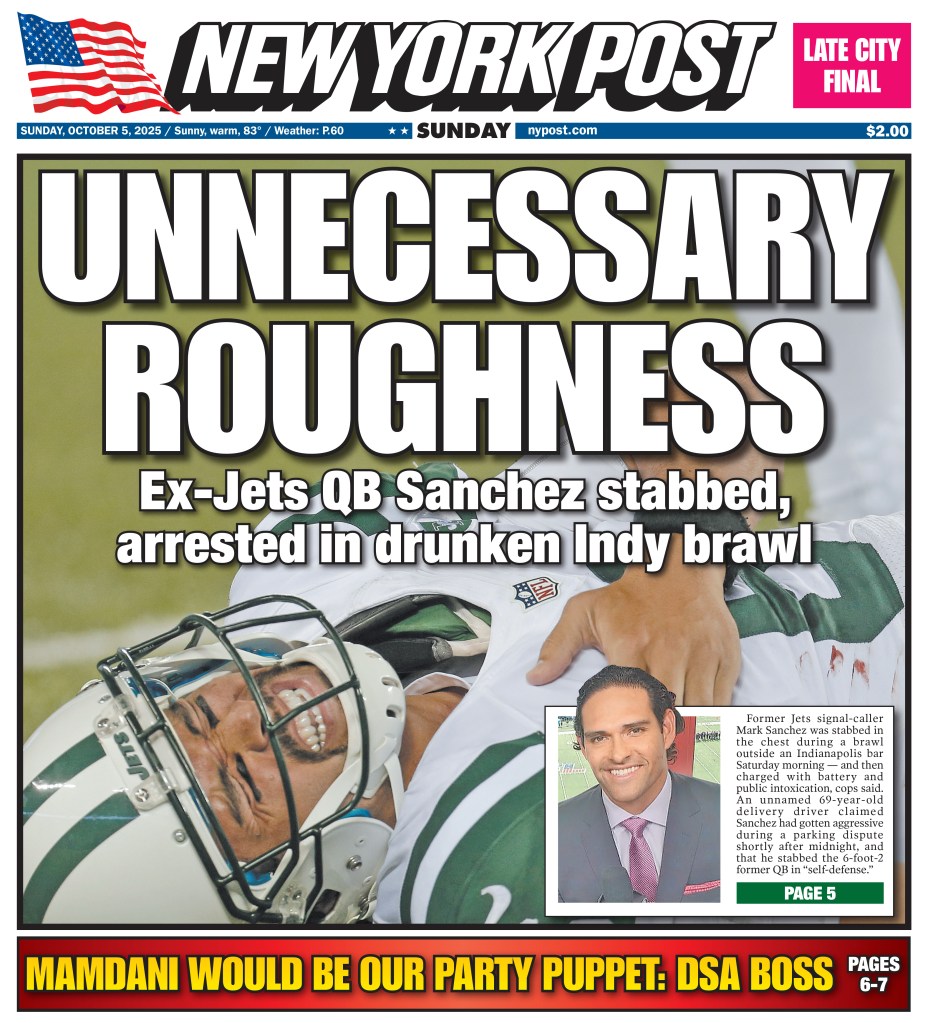 The Post's cover on Sanchez's arrest and stabbing.