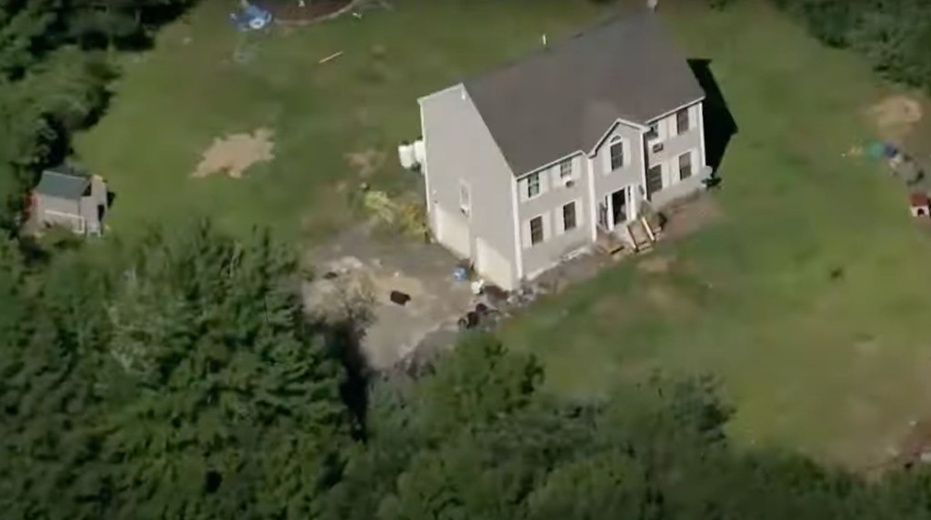 Aerial view of the Northfield, New Hampshire, home where Eric Sweeney allegedly committed a triple homicide.