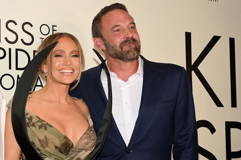 Jennifer Lopez and Ben Affleck attend the "Kiss Of The Spider Woman" New York Screening on October 06, 2025 in New York City. (Photo by Slaven Vlasic/Getty Images)