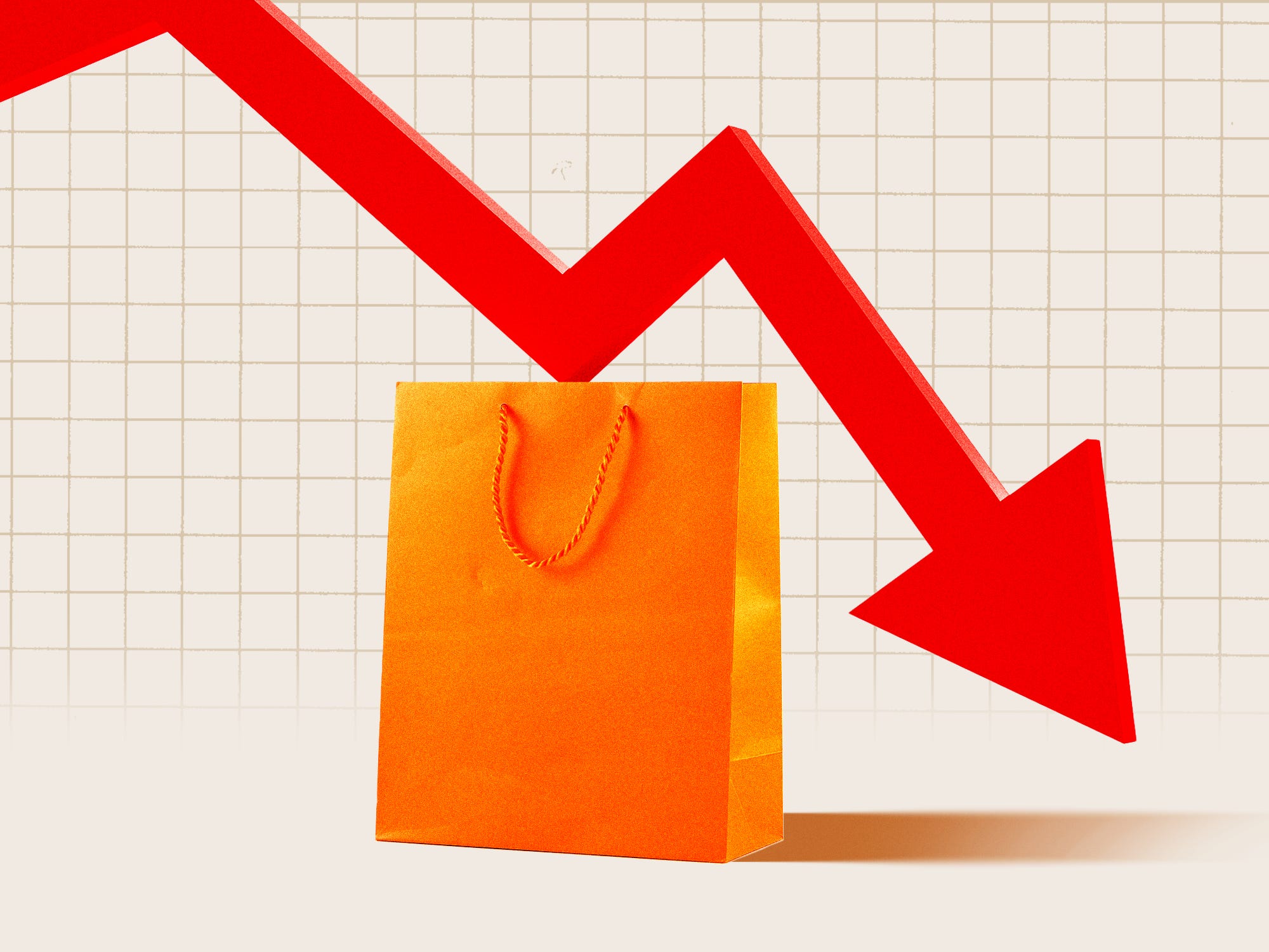Shopping bag with arrow above pointing down