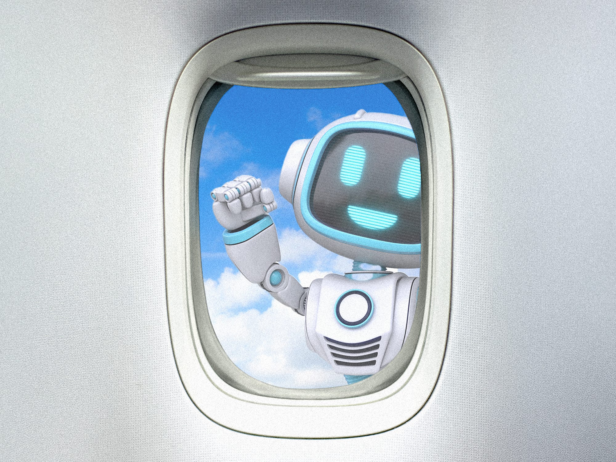 Robot outside of airplane window