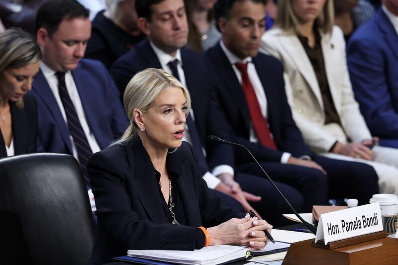 Attorney General Pam Bondi testifies before the Senate Judiciary Committee on Capitol Hill on October 07, 2025 where she refused to answer Democrats' questions and had a series of combative exchanges with lawmakers.