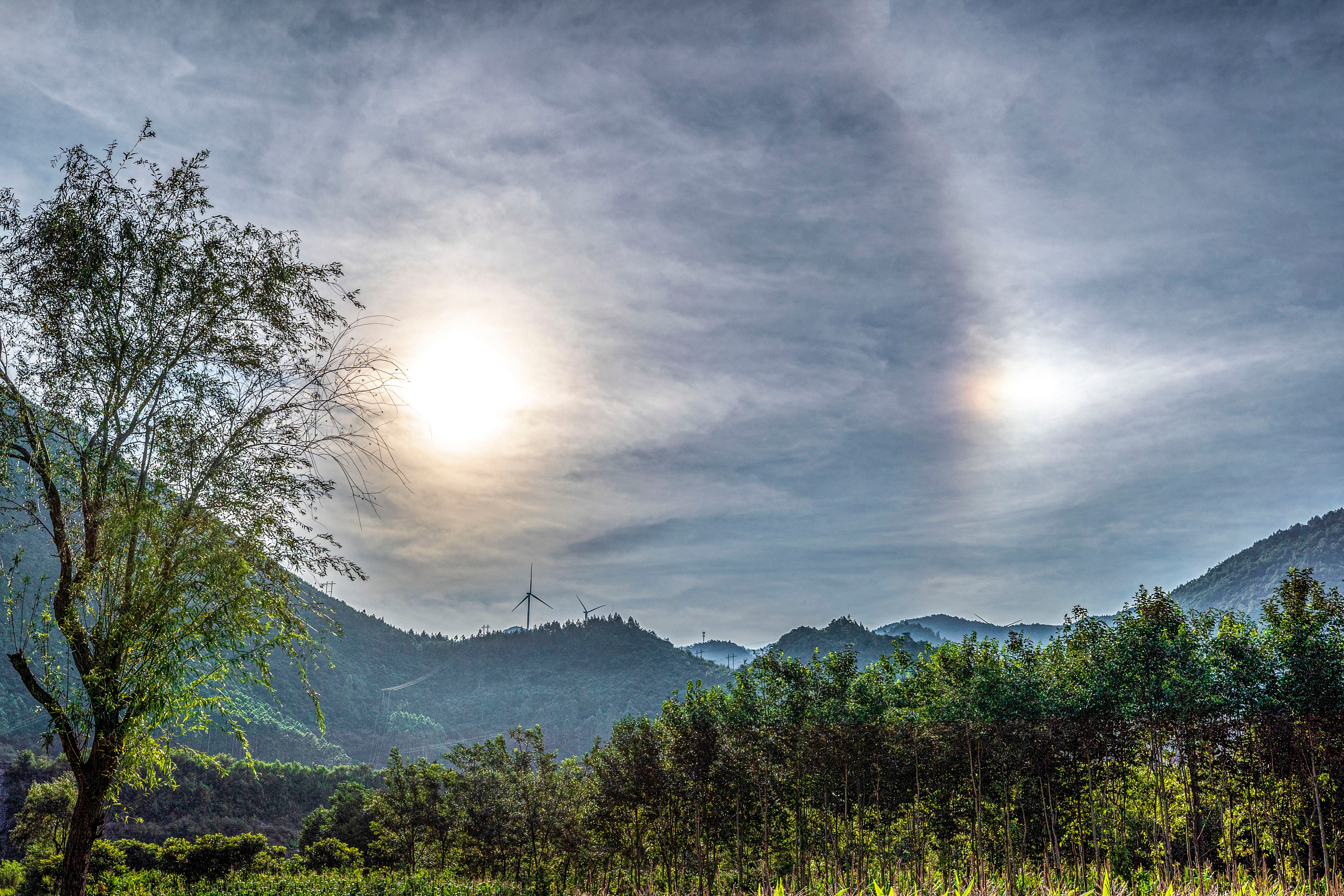 A photo taken in China in 2022 appears to show two suns in the sky..