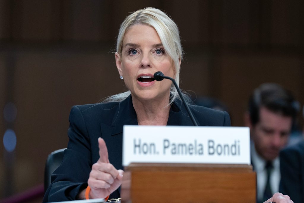 Pam Bondi speaking at a Senate Judiciary Committee oversight hearing.