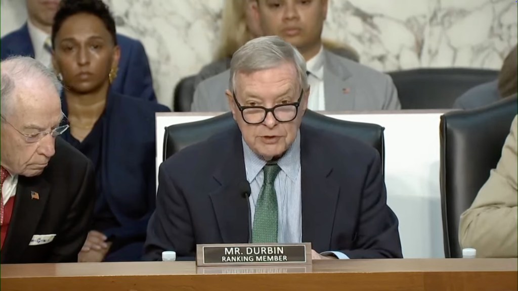 Senator Richard Durbin speaking at a Senate Judiciary Committee hearing.