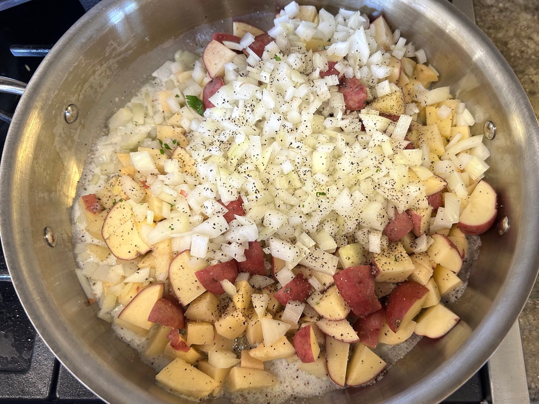 Cooking potatoes for Ina Garten's Hashed Brown Potatoes