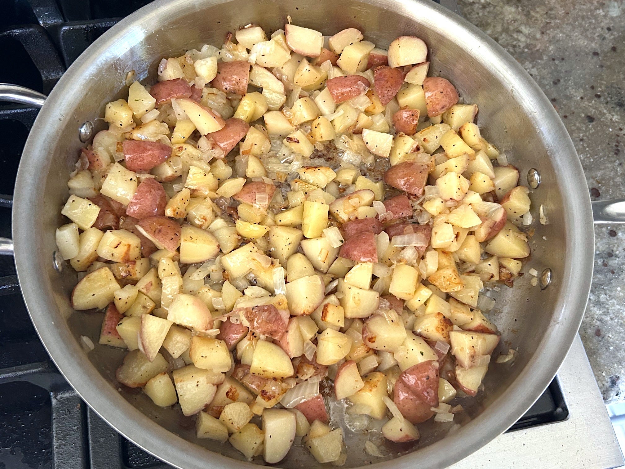 Cooking potatoes for Ina Garten's Hashed Brown Potatoes