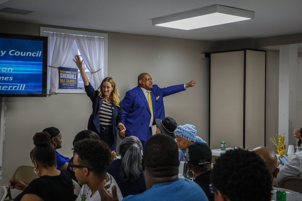 Mikie Sherrill and Dale Caldwell campaigning for New Jersey governor.