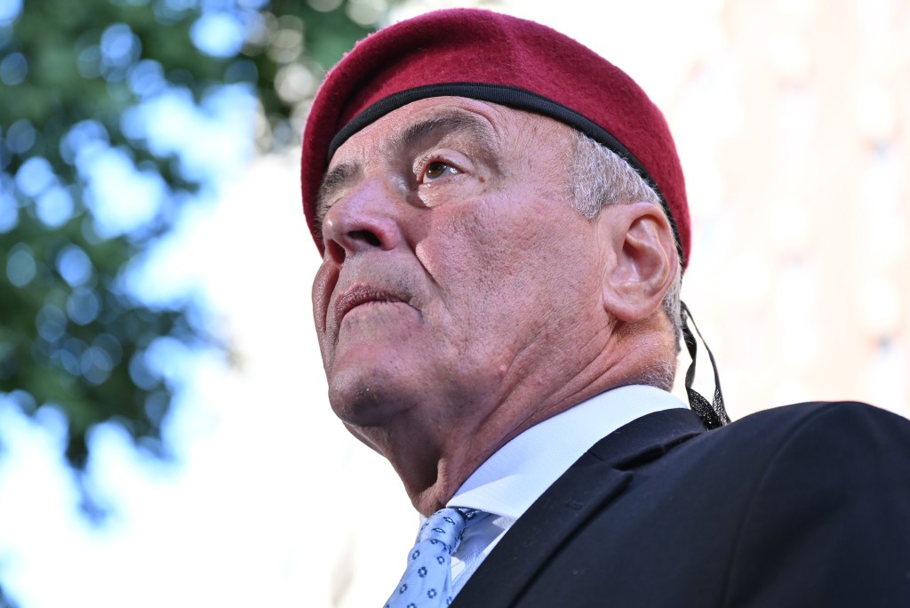 Curtis Sliwa at a press conference.