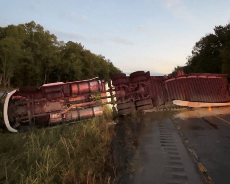 The semi hauling the fruity goods overturned around 4:38 a.m. at milepost 76 on I-57, Illinois State Police told WCIA. 