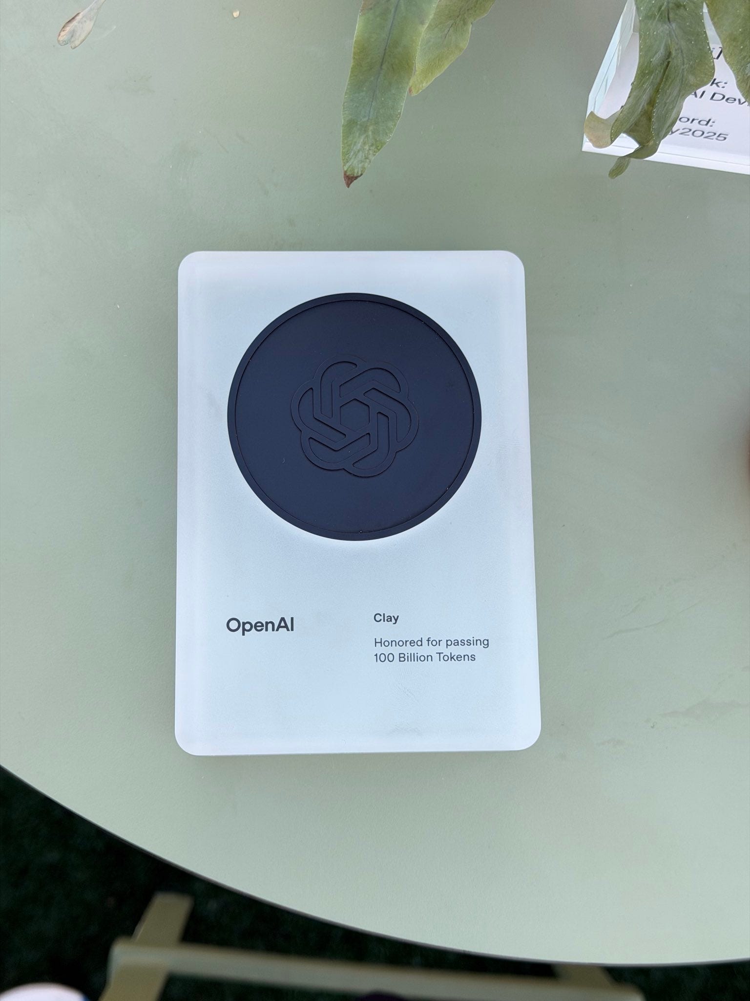 An OpenAI token that shows Clay has passed 100 billion tokens.