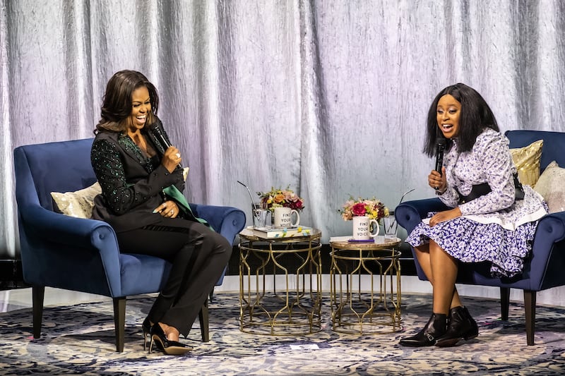OSLO, NORWAY - APRIL 11:  (L-R) Michelle Obama and Phoebe Richardson held a conversation about Michelle Obama's book 