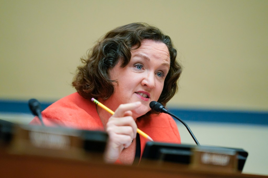 Rep. Katie Porter speaking at a House Committee on Oversight and Reform hearing on gun violence.