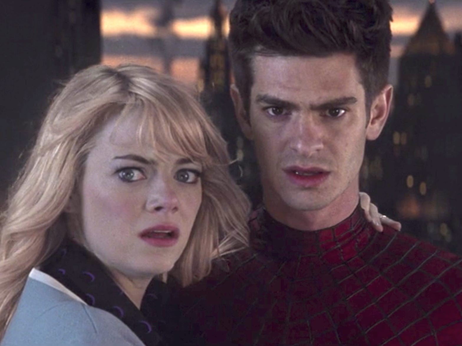 Emma Stone as Gwen Stacy and Andrew Garfield as Peter Parker/Spider-Man in 