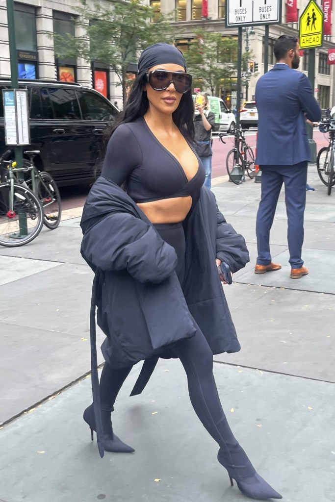 Kim Kardashian arriving at the Nike Skims performance event.