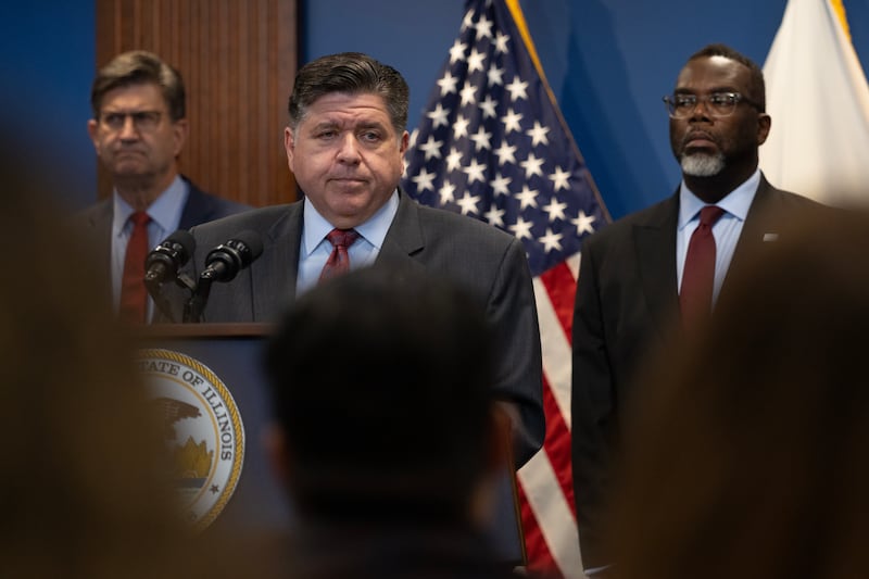 Illinois Gov. JB Pritzker speaks at a news conference