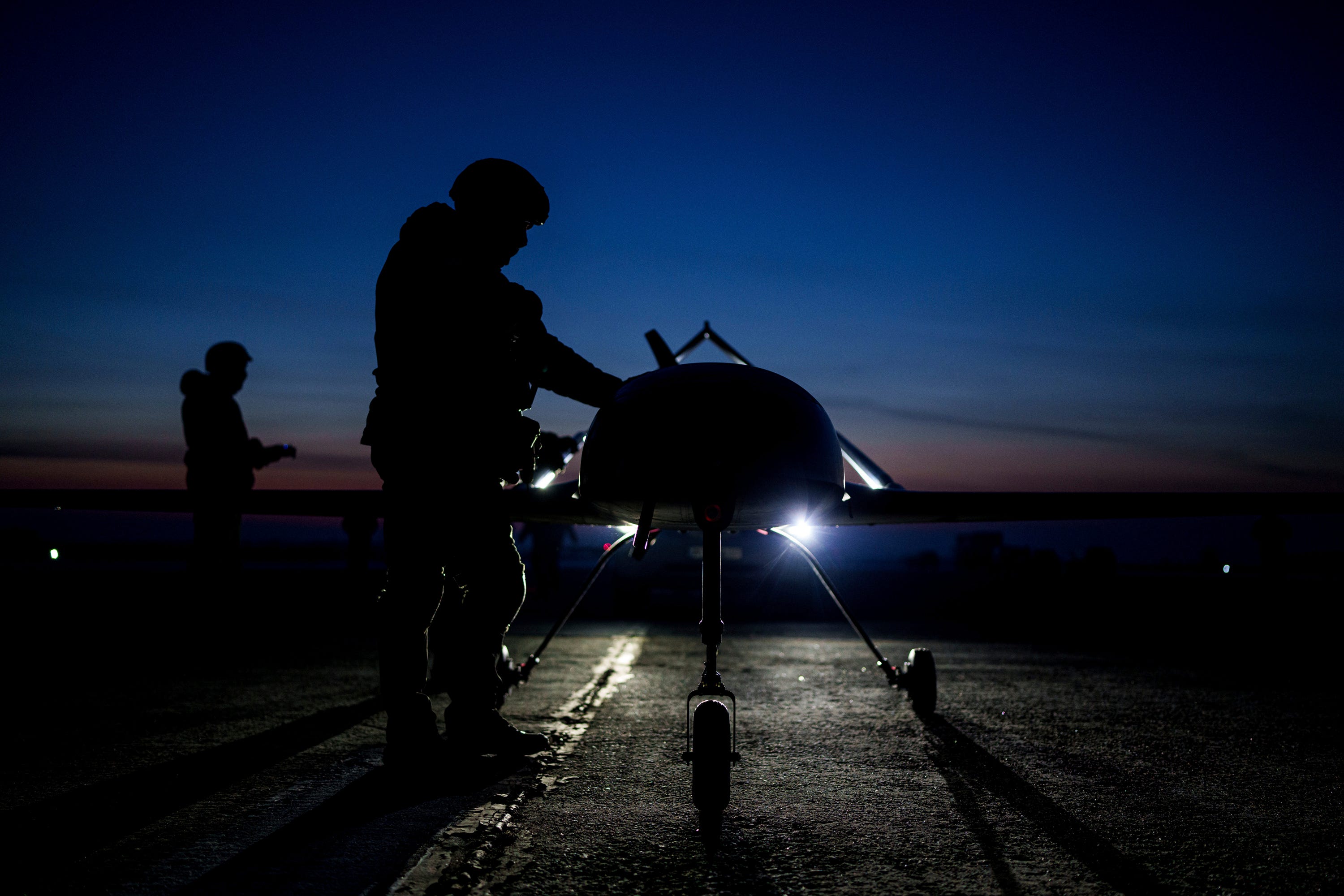 Ukrainian servicemen of the Defence Intelligence prepare to launch long-range drone An-196 Liutyi in undisclosed location, Ukraine, Feb. 28, 2025.