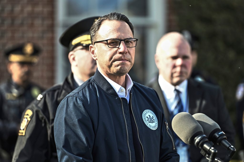Pennsylvania Gov. Josh Shapiro at a news conference.