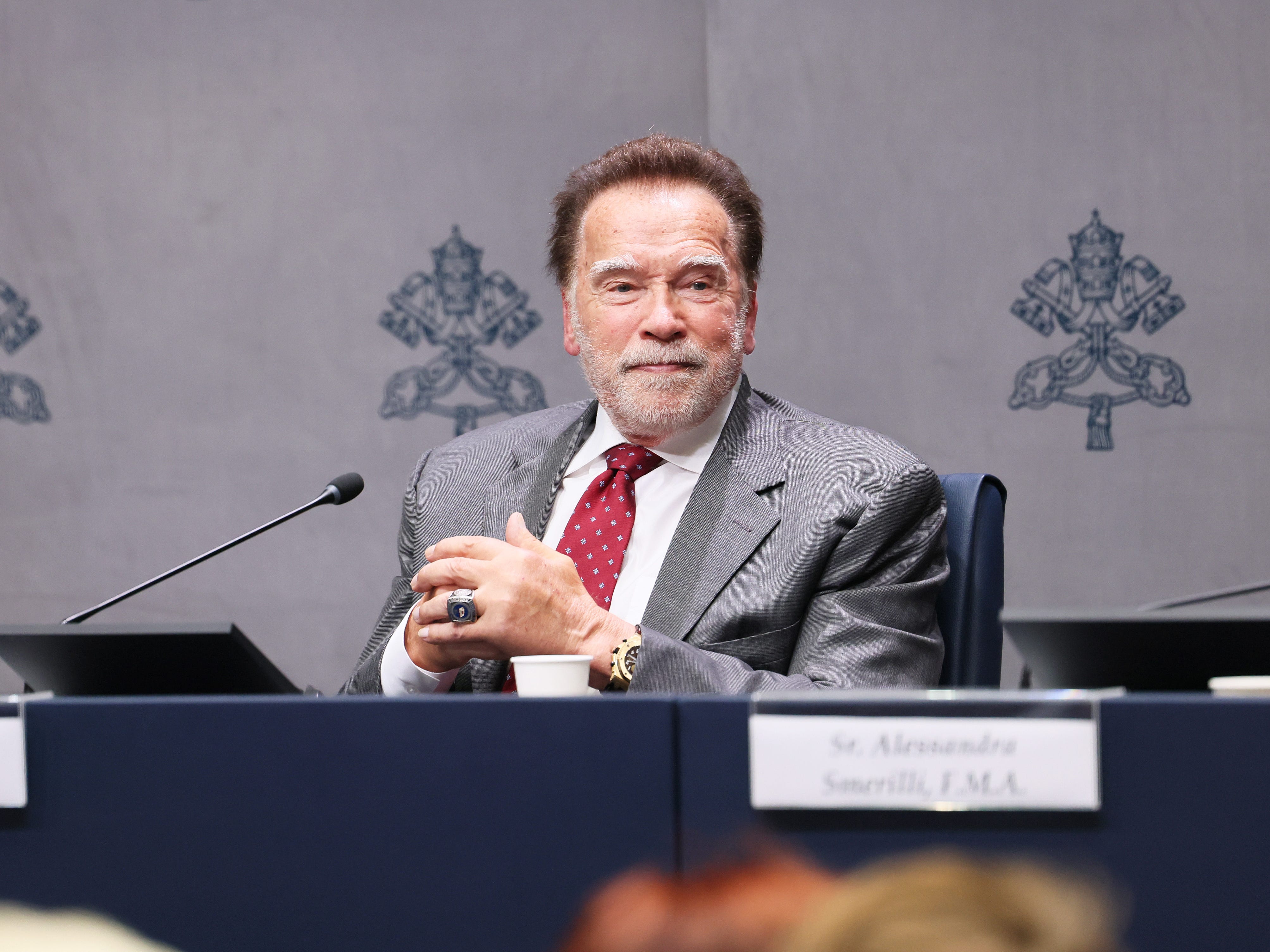 Arnold Schwarzenegger at a climate conference in Italy