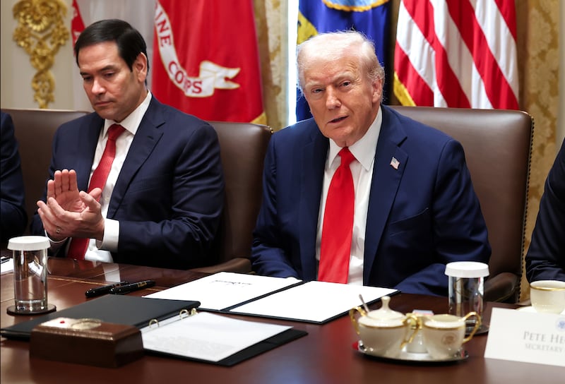 President Donald Trump as his Cabinet applauded and heaped praise on him during his meeting on Thursday for security phase one of a peace deal in Gaza.