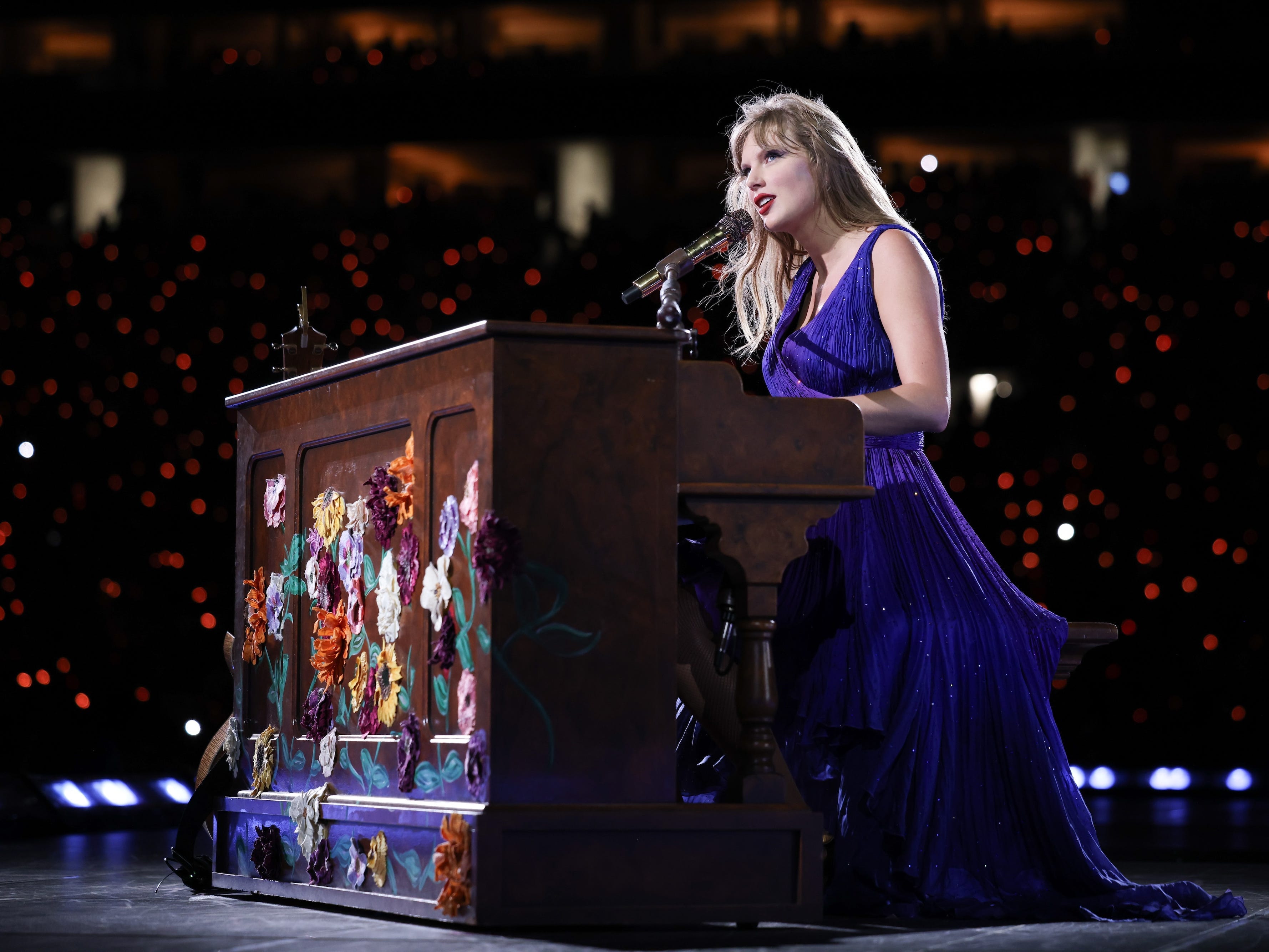 Taylor Swift performs during the Eras Tour in Miami.