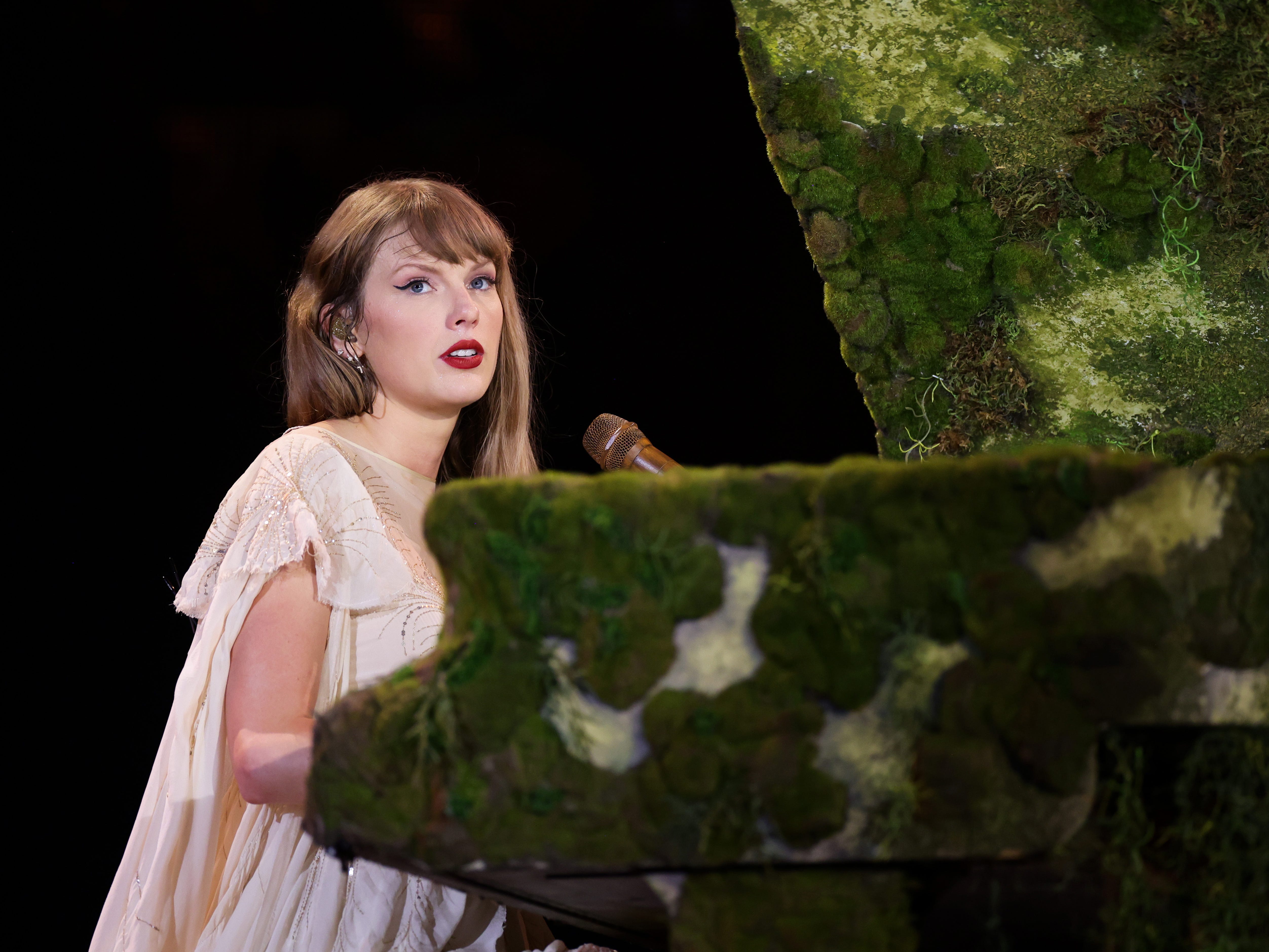 Taylor Swift performing during the Eras Tour in Gelsenkirchen, Germany.