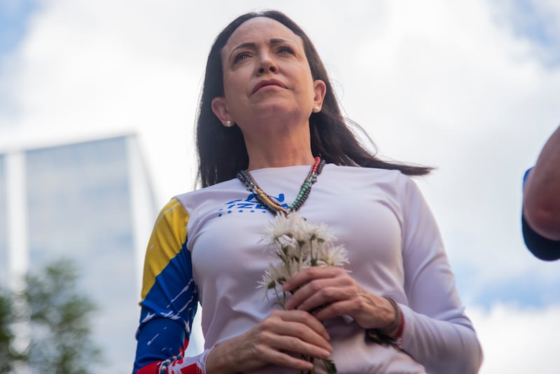 Venezuelan opposition leader Maria Corina Machado during a protest in Caracas, Venezuela, on January 9, 2025.