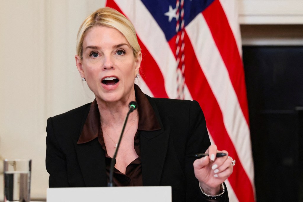 U.S. Attorney General Pam Bondi speaking during a roundtable discussion.