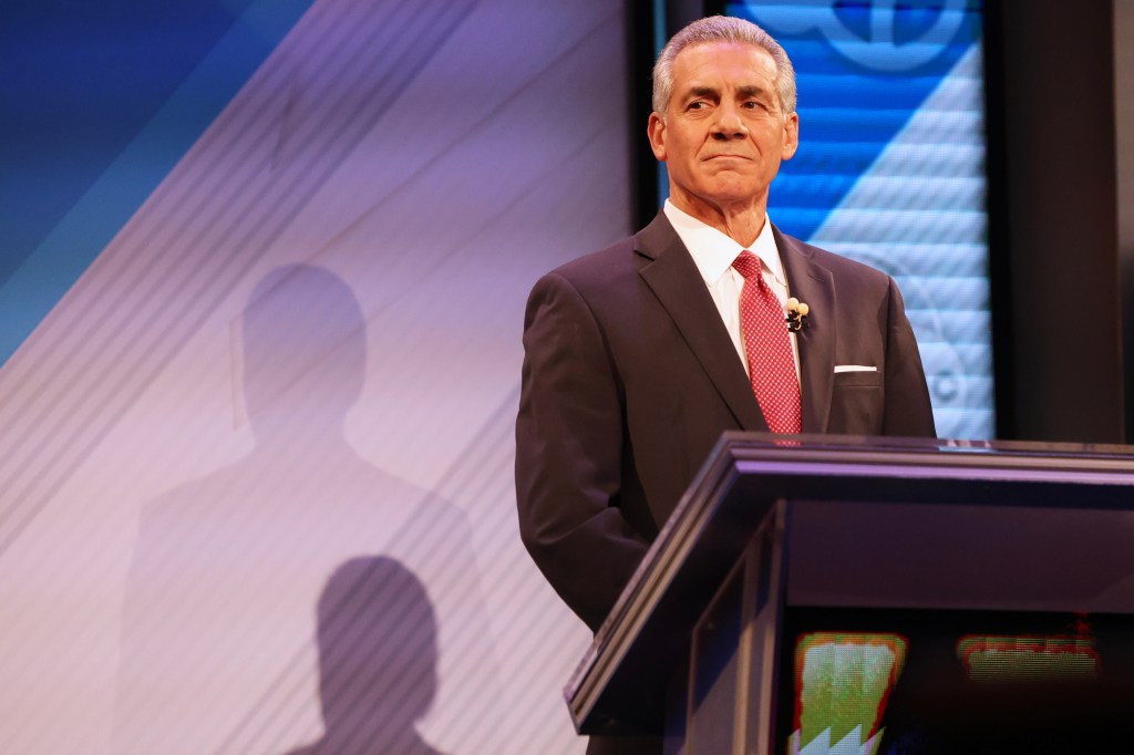 Republican Jack Ciattarelli stands before the final debate in the New Jersey governor's race, Wednesday, Oct. 8, 2025