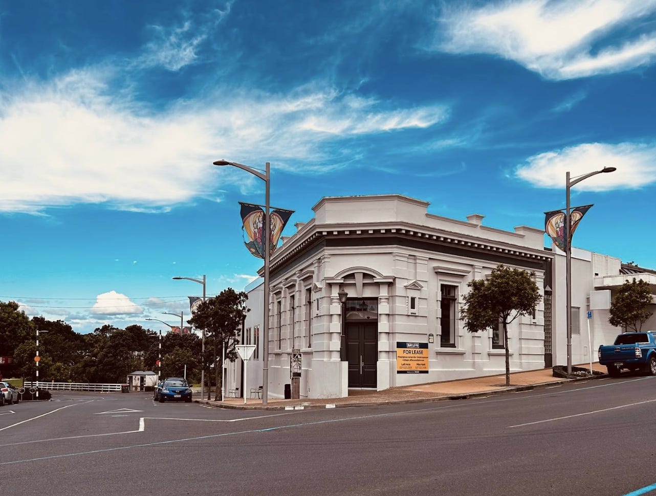 The downtown area of a New Zealand countryside town.