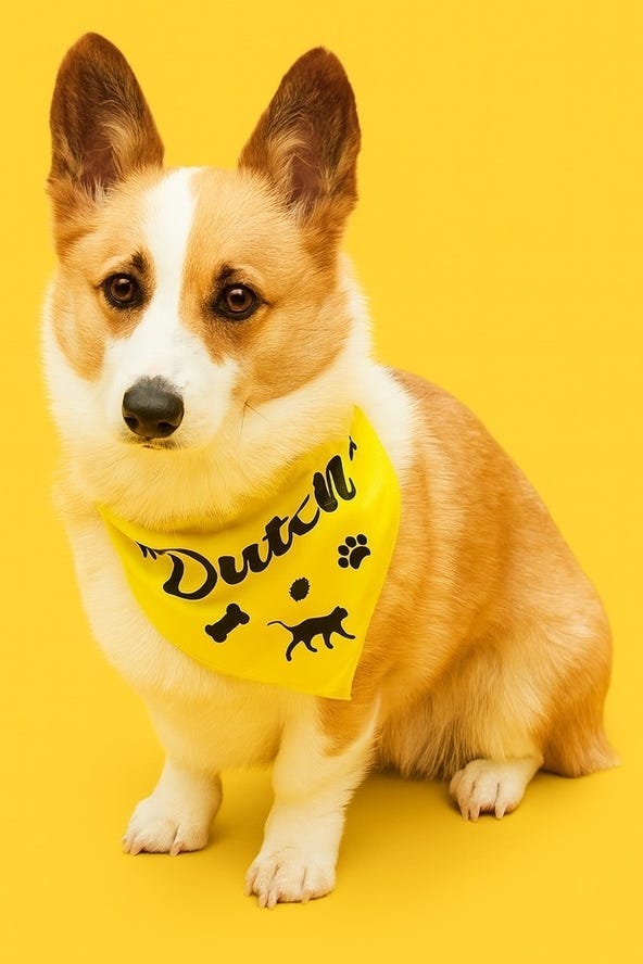 Joe Spector's dog, Eddie, in a Dutch neckerchief