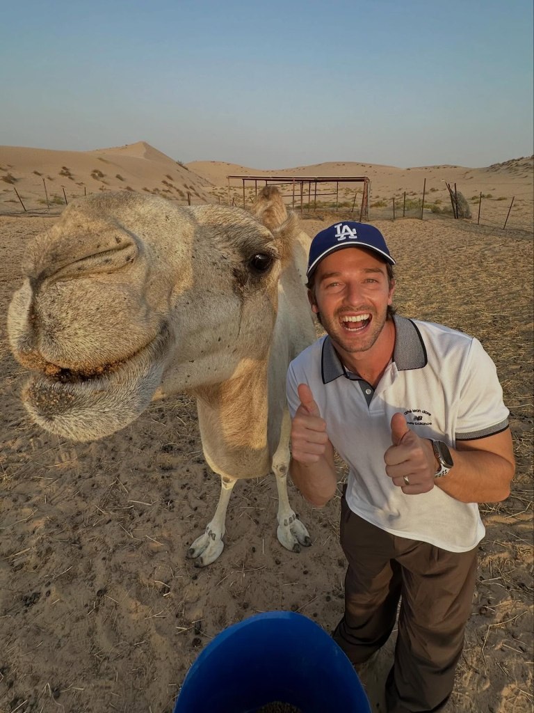 While in Abu Dhabi, UAB, to take in an NBA preseason game, Patrick Schwarzenegger made a new friend.
