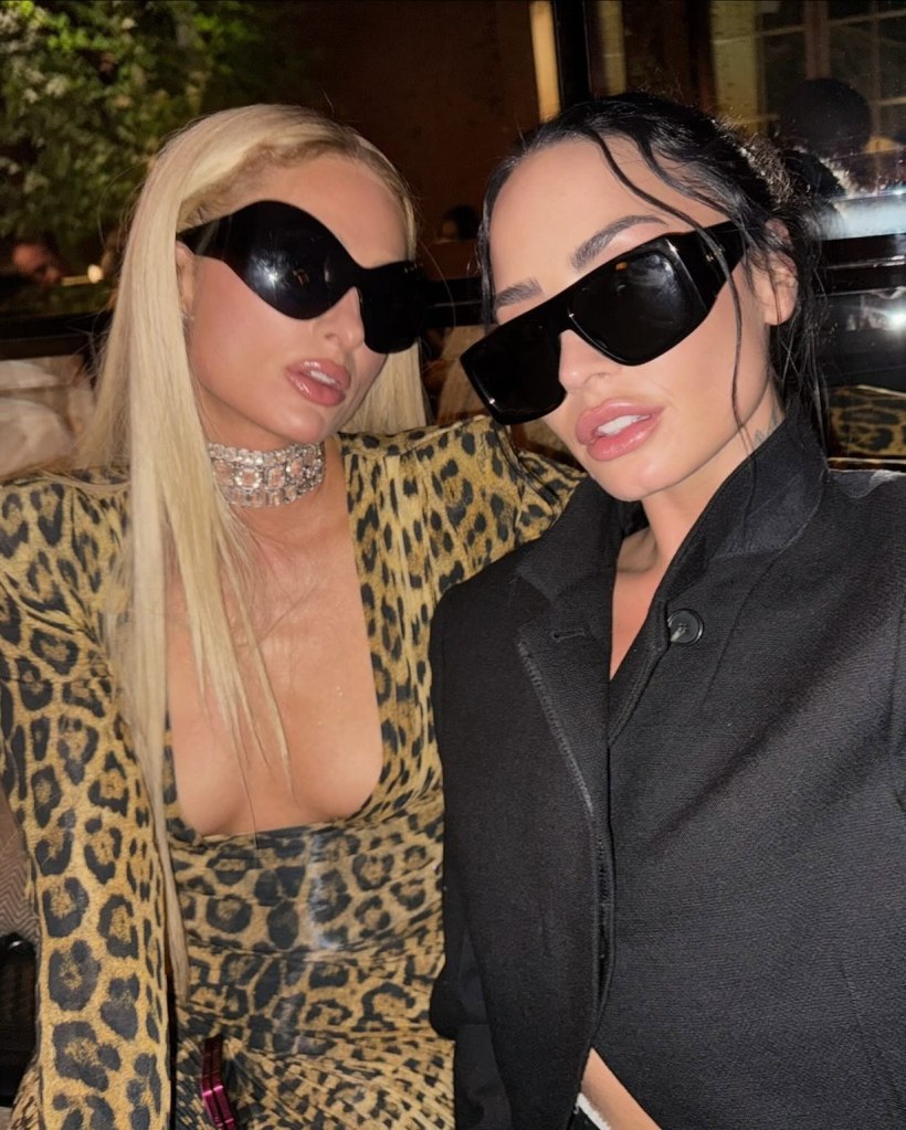 Paris Hilton (left) and Demi Lovato bring their combined star power to the streets of Paris in a très chic reunion.
