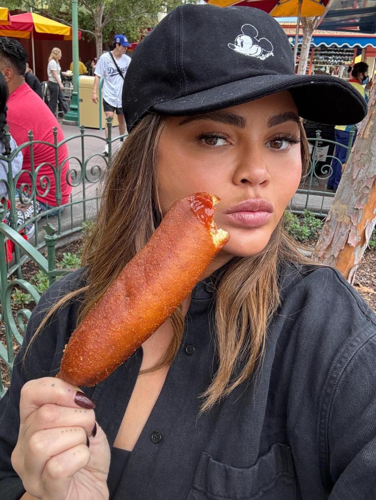 When she’s not posting 1,000 photos of her kids to Insta, Chrissy Teigen loves to crush corn dogs. True story!
