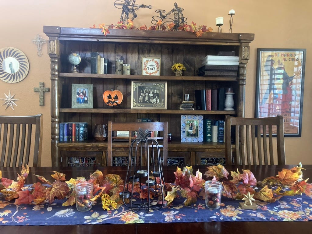 Dining room decorated for fall