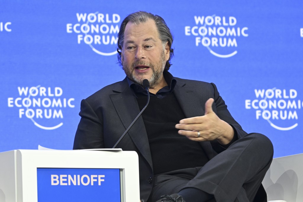 Salesforce CEO Marc Benioff speaking at the World Economic Forum.