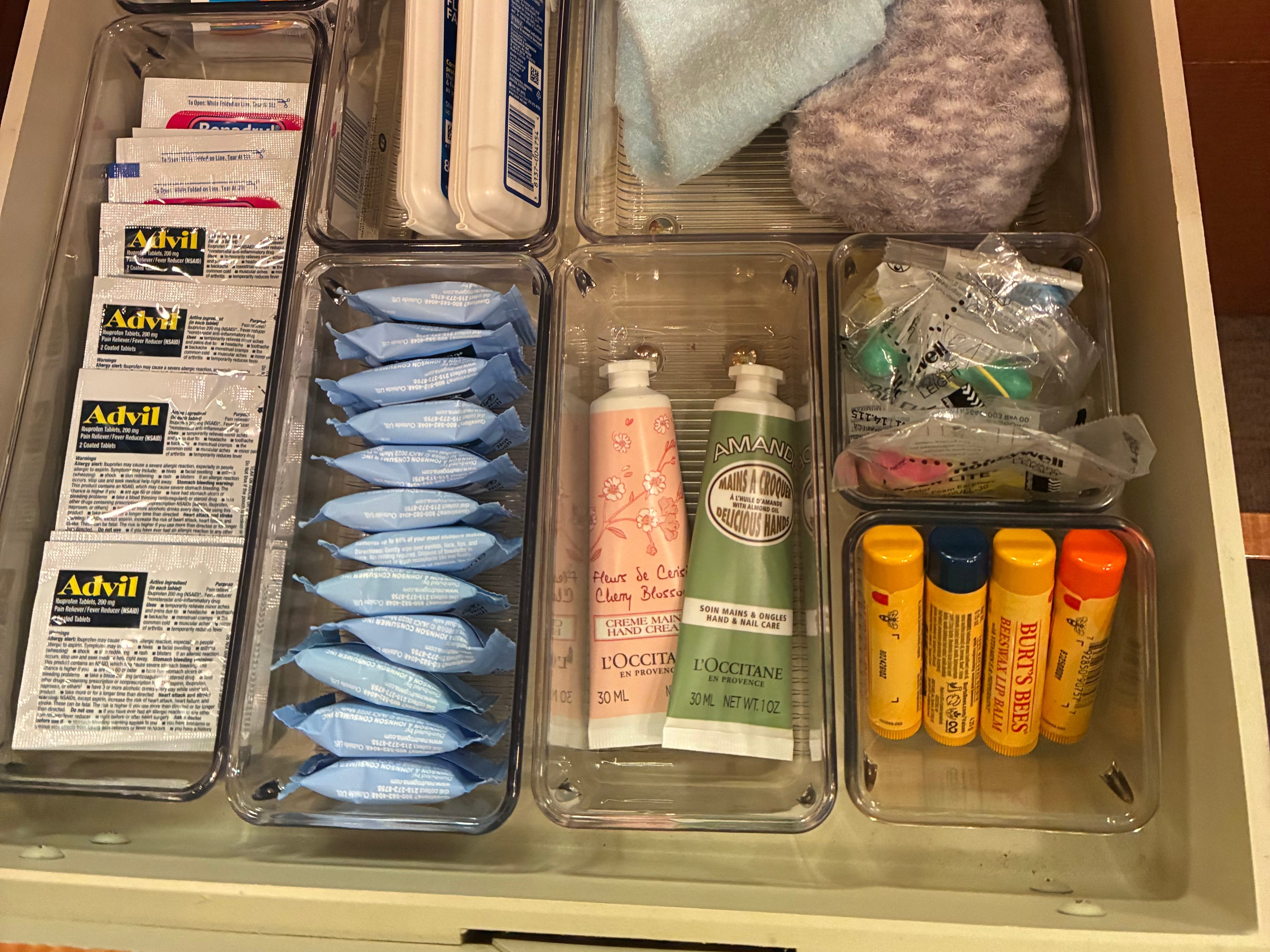 Toiletry drawer on private plane